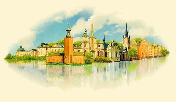 Vector watercolor STOCKHOLM city illustration — Stock Vector