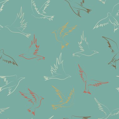 vektör el çekilmiş uçan kuşlar seamless modeli