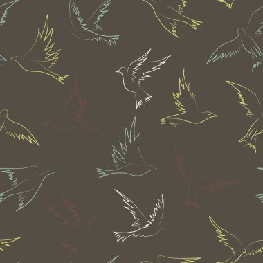 vektör el çekilmiş uçan kuşlar seamless modeli