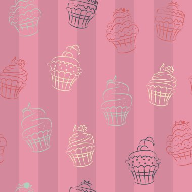 cupcakes Dikişsiz desen tasarım çizim vektör kroki