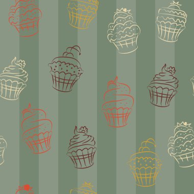 cupcakes Dikişsiz desen tasarım çizim vektör kroki