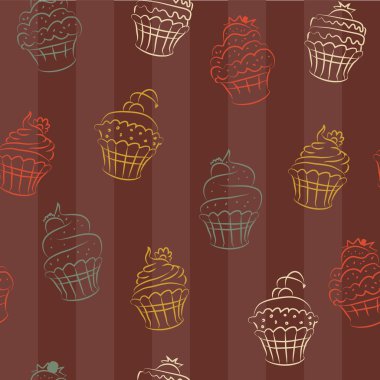 cupcakes Dikişsiz desen tasarım çizim vektör kroki