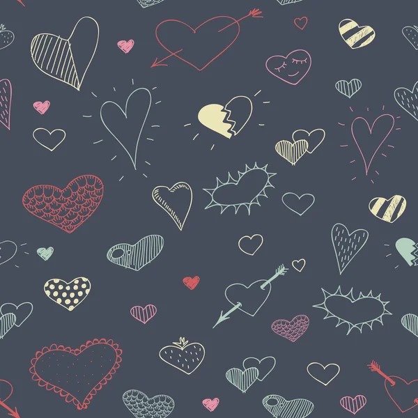 Vector sketch drawing heart seamless pattern design — Stock Vector