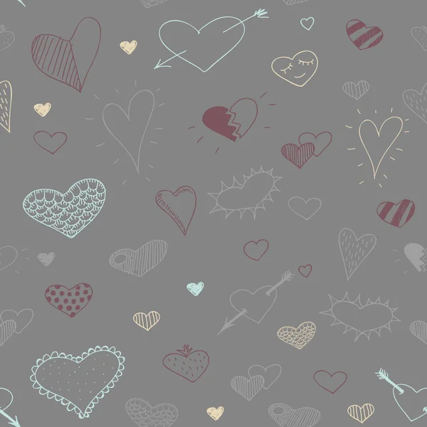 Vector sketch drawing heart seamless pattern design — Stock Vector