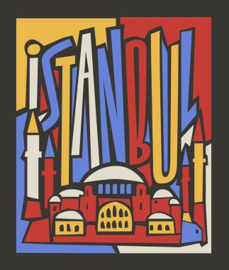 vector istanbul linoleum style colorful city illustration clipart