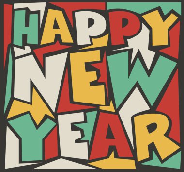 tipografik mutlu yeni yıl kartı Tasarım renkli vektör