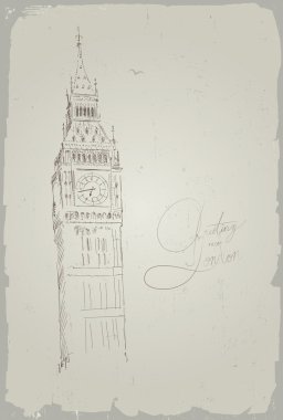 Vintage tarzı vektör kartpostal ile Big Ben