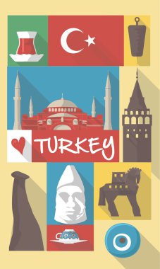 bir poster veya kartpostal Türkiye istanbul 'un ünlü kültürel sembollerin vektör çizimler