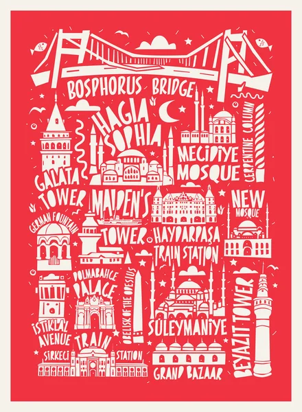 Typografische Vektor touristische Hand gezeichnet istanbul Stadt Plakat — Stockvektor