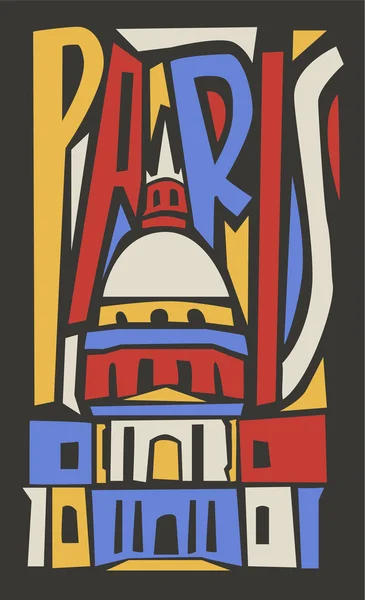 paris şehir poster tipografik vektör turistik el çekilmiş