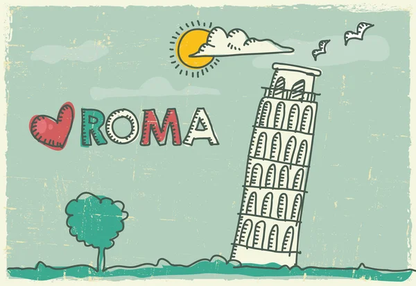 Handzeichnung des Pisa-Turms auf Plakat und Postkarte — Stockvektor