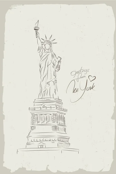 Estatua de la Libertad contorno y bosquejo vector — Vector de stock