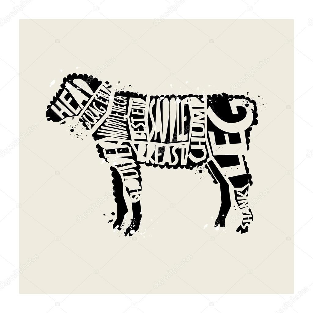 hipster style typographic vectorLamb Meat Diagram