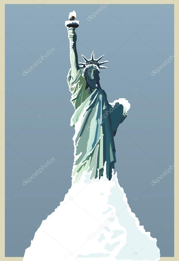 vector hand drawing statue of liberty new york under snow