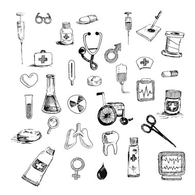 Tıp simgeler vektör doodle sorunsuz arka plan tasarım