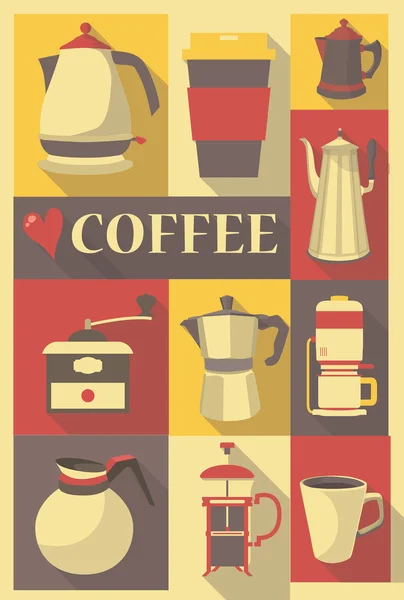 레트로 스타일 포스터 또는 커피 포의 종류와 엽서 — 스톡 벡터
