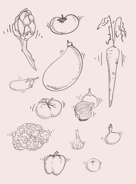 Vecteur style libre dessin à la main ensemble de légumes — Image vectorielle