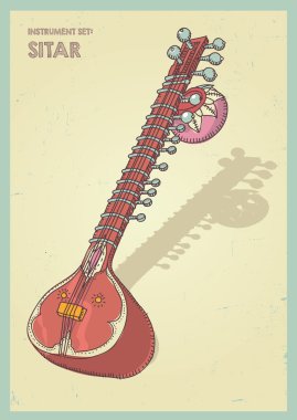 vector hand drawing colored sitar illustration clipart