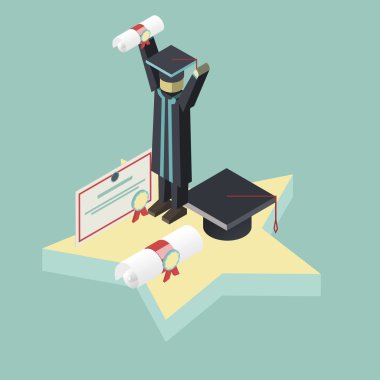 vektör izometrik mezuniyet sahne öğrenci Diploma tutar 