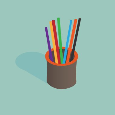 3D izometrik kalem tutucu vektör çizim ile kalemler