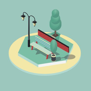 park sahne 3D izometrik vektör çizim