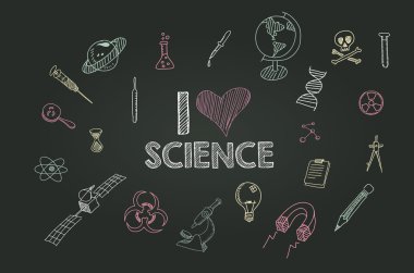 yazı tahtası üzerinde kroki elle çizilmiş bilim simgeler vektör