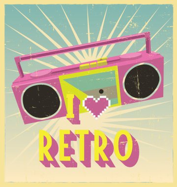 retro işaret kaset çalar kartpostal veya poster ile seviyorum. retr
