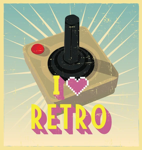 Gammal svart Joy Stick med röd knapp på retro affisch — Stock vektor