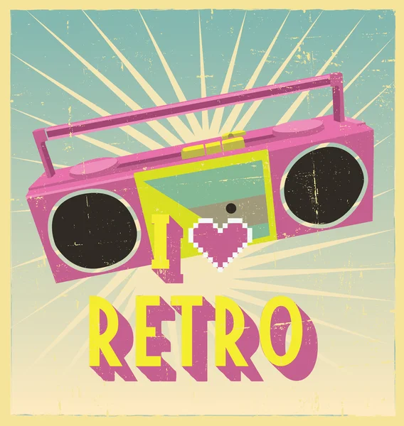 I love retro sign with cassette deck on postcard or poster. retr — Stock Vector
