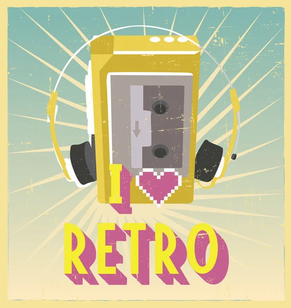 Ich liebe Retro-Zeichen mit Walkman auf Postkarte oder Poster. retro vint — Stockvektor