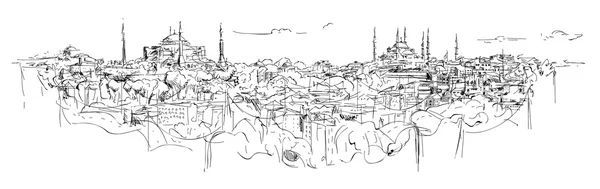 Croquis vectoriel dessin à la main silhouette panoramique istanbul — Image vectorielle