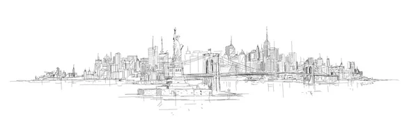 Schizzo vettoriale mano disegno panoramico New York città silhouette — Vettoriale Stock