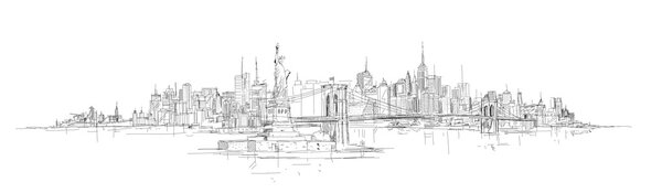 vector sketch hand drawing panoramic new york city silhouette