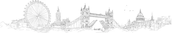 Vector sketch hand drawing panoramic london silhouette — Stock Vector