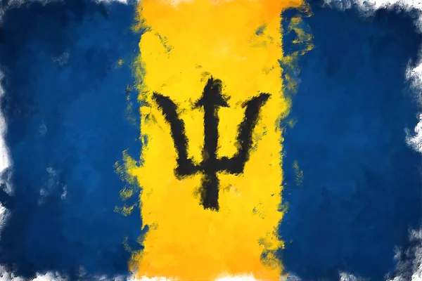 Pintura al óleo grunge ilustración efectuada de la bandera de barbados — Foto de Stock