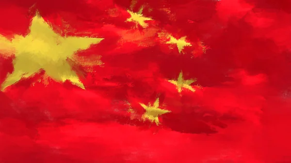 Oljemålning grunge verkställde illustration av Kina flagga — Stockfoto