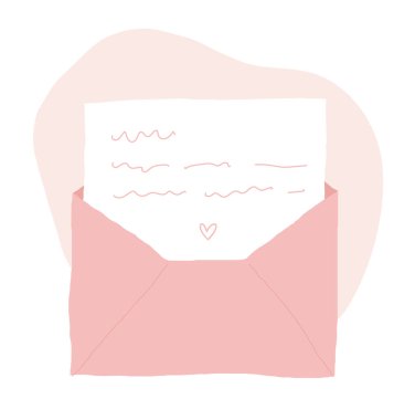 Envelope with hand drawn love letter with cute colors. lovely layout.  clipart