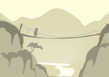 Canyon with a rope bridge clipart