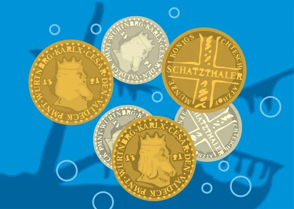 黄金和白银海盗硬币。矢量 — 图库矢量图片