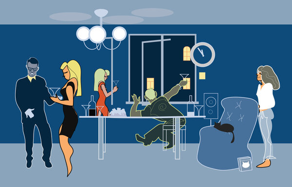 Дружеская вечеринка в квартире. Вектор
