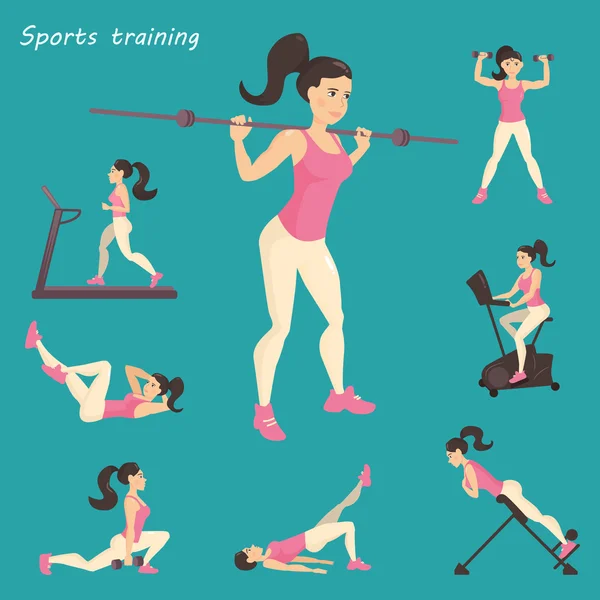 Set con chicas involucradas en deportes . — Vector de stock