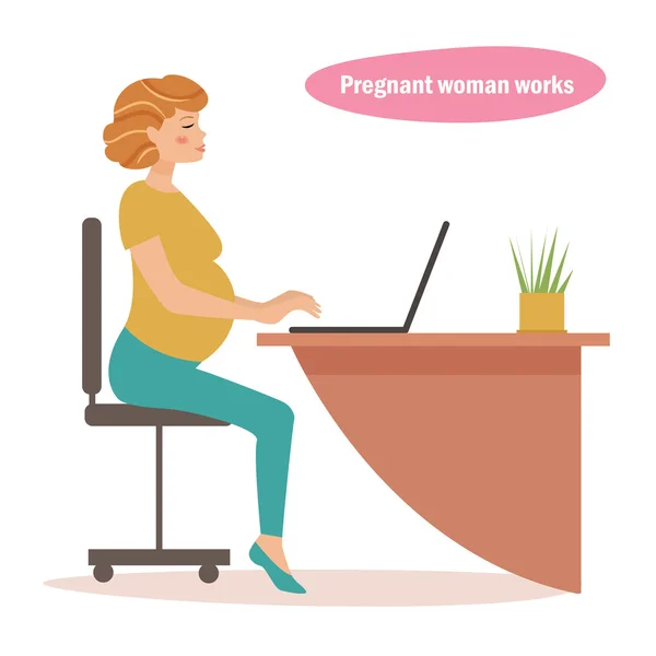 Femme enceinte travaille dans illustratithe bureau . — Image vectorielle