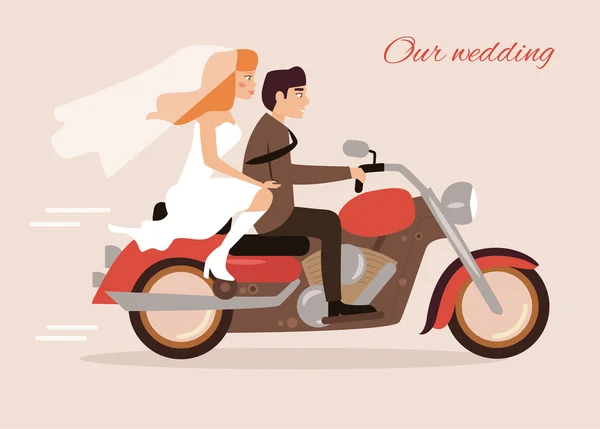 Casamento extremo. Casal em uma moto . — Vetor de Stock