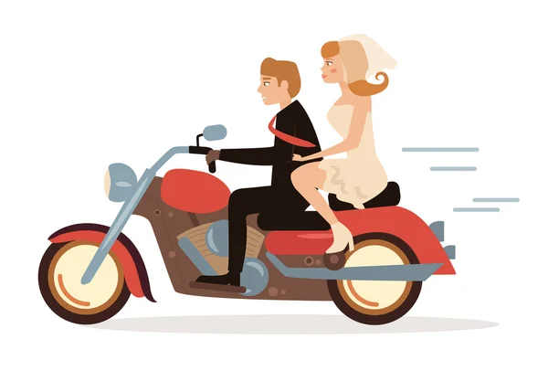 Casamento extremo. Casal em uma moto . —  Vetores de Stock