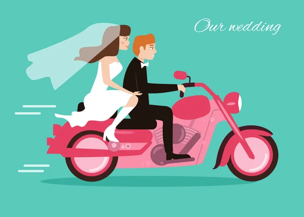 Casamento extremo. Casal em uma moto . — Vetor de Stock