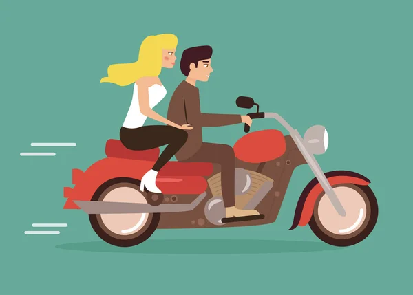 Pareja en una motocicleta . — Vector de stock