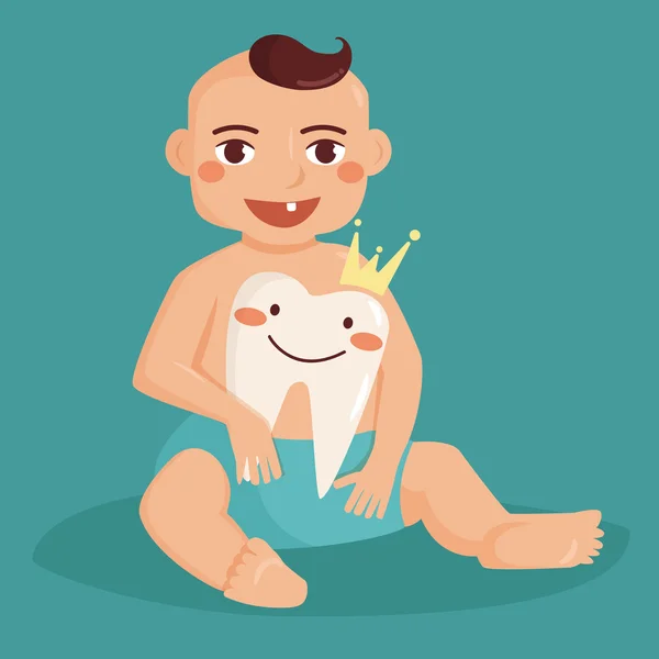 Bebek ilk diş ile — Stok Vektör