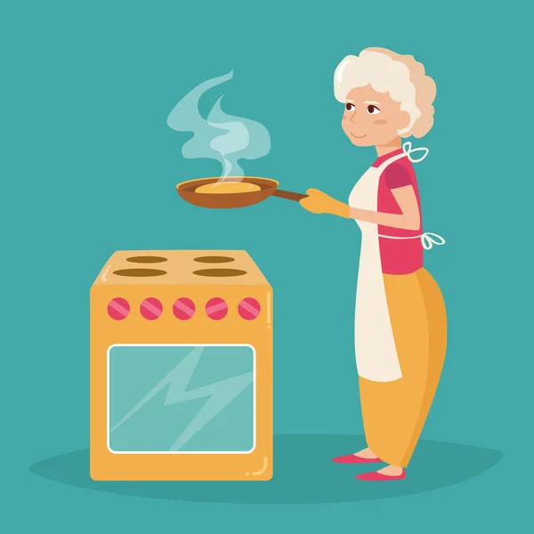 노인 여성 요리사. — 스톡 벡터