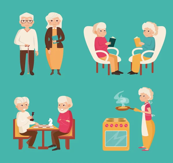 Ensemble avec les personnes âgées . — Image vectorielle