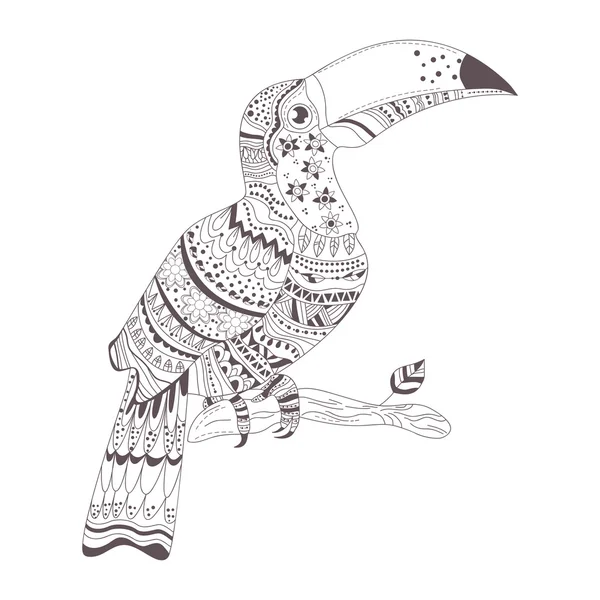 Henna mehendi, tattoo schets. Toucan — Stockvector